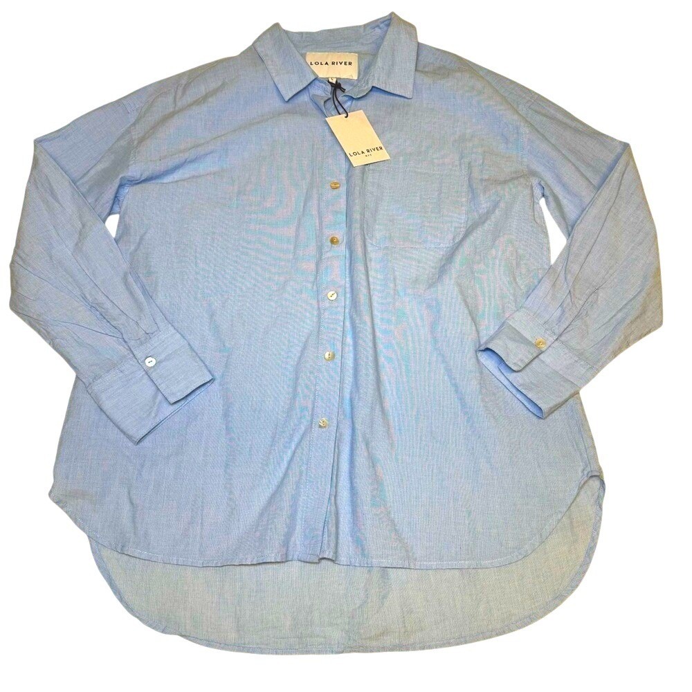 NWT Lola‎ River tranquil blue button up collared shirt size Large